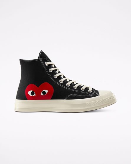 Men's Converse x Comme des Garçons PLAY Chuck 70 High Top Shoes Black / White / Red | AU 85013W